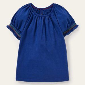 NWT Mini Boden Blue Smocked Raglan T-shirt, Size 13-14Y